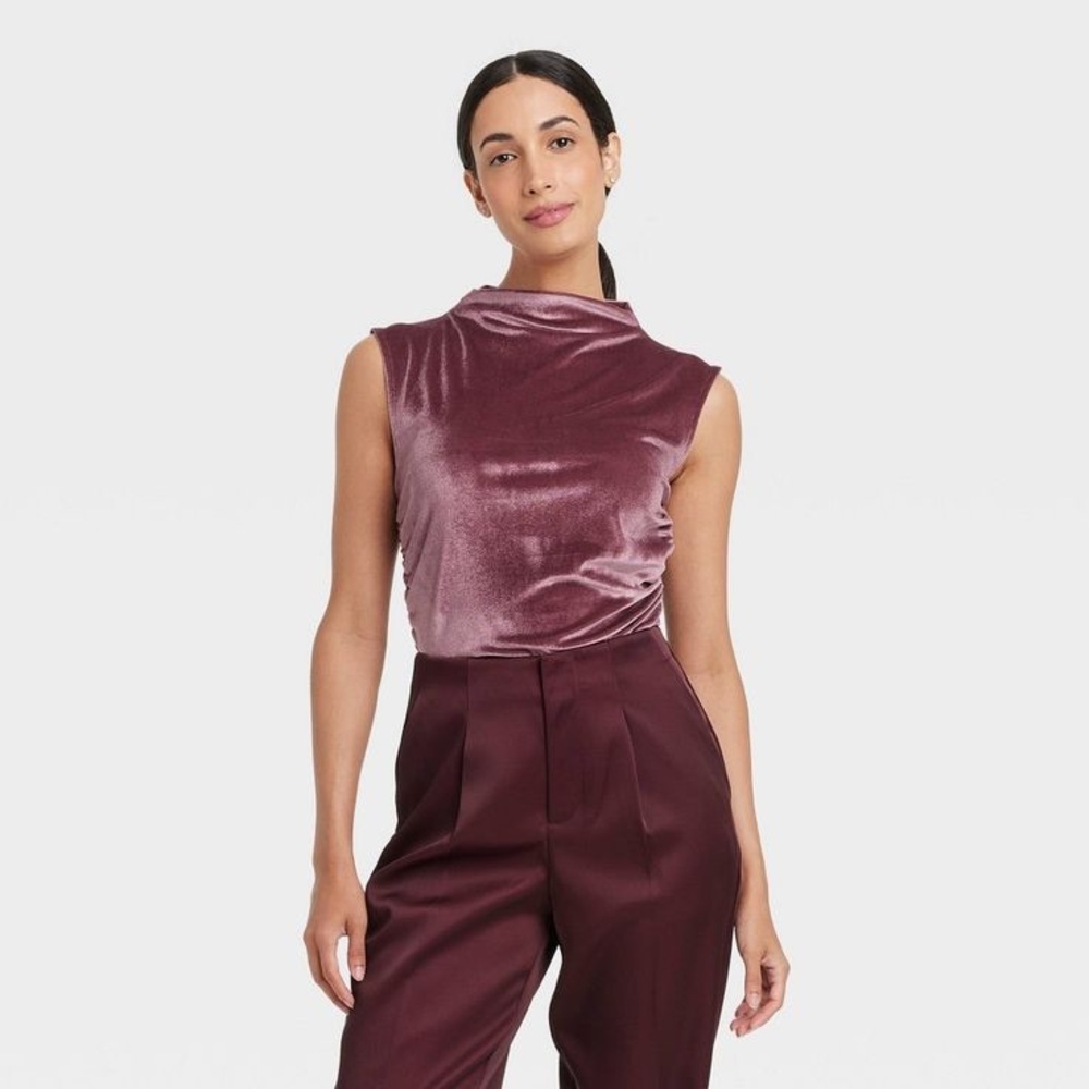 a new day Velvet Burgundy Ruched Tank Size Small